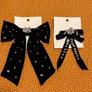 a new day Black Velvet Rhinestone Bow Hair Clips (Set of 2)